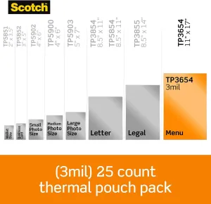 Scotch Thermal Laminating Pouches, Legal Size 11 x 17 Inches, 50 Pack Laminating Sheets, 3 Mil, Education Supplies & Craft Supplies, for Use with Thermal Laminators