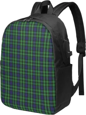 Scottish Clan Graham Tartan Plaid Usb Travel Laptop Backpack – Durable Polyester Backbag With Charging Port & Headphone Jack
