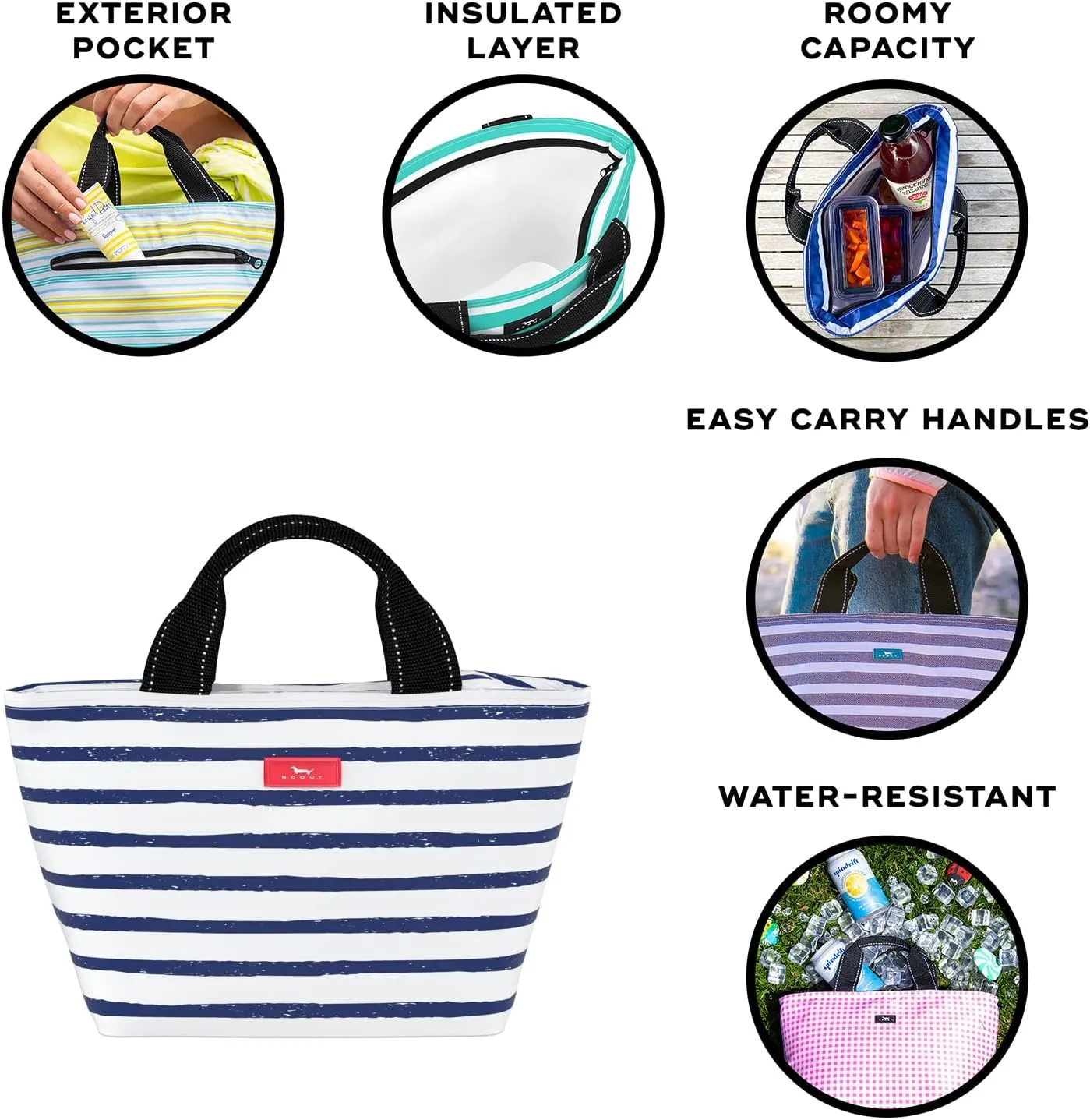 SCOUT Nooner Lunch Box - Lightweight, Adult lunch box, Insulated Lunch Bag with Outside Zip Pocket, Cooler For Women - Everyday, Beach Cooler