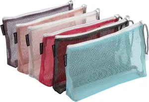 Sea Team 6pcs Multicolored Portable Travel Toiletry Pouch Nylon Mesh Cosmetic Makeup Organizer Bag with Zipper, Colorful