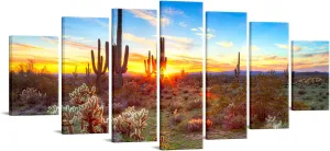 sechars Arizona Desert Picture on Canvas Cactus in Sunset Desert Landscape Painting Decor Modern Home Office Extra Large Wall Art Set of 7 Ready to Hang 32" x 70"