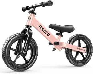 SEREED Toddler Balance Bike 2 Year Old, 12 Inch No Pedal Kids Toy Bike for 2-5 Years Old, Tool-Free Adjustment, Gift for 2-3 Girls, Customize Plate with 3pcs Stickers (Pink)