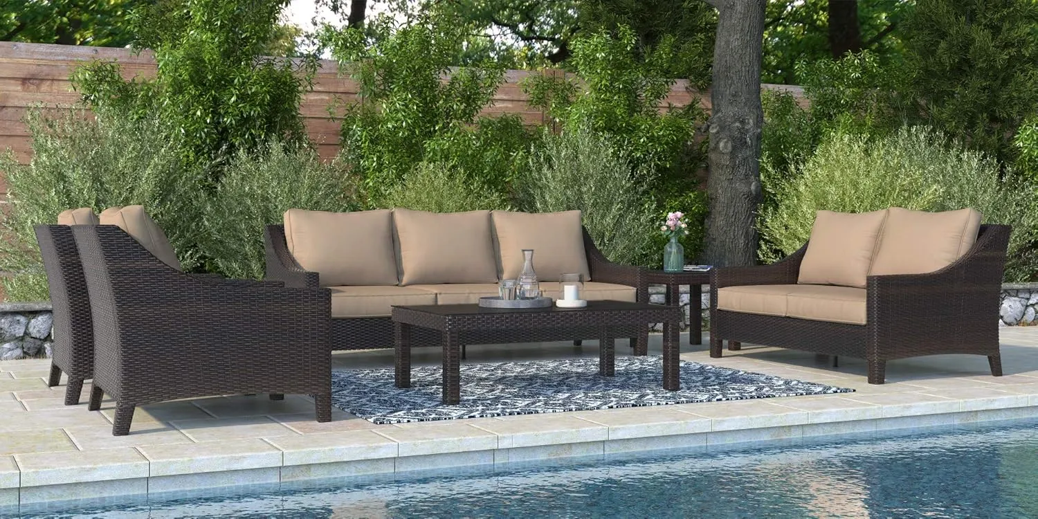 Serta Tahoe Brown Resin Wicker Outdoor Patio Furniture Collection, Porch or Pool, Garden, All-Weather with Thick Seat Cushion, Loveseat