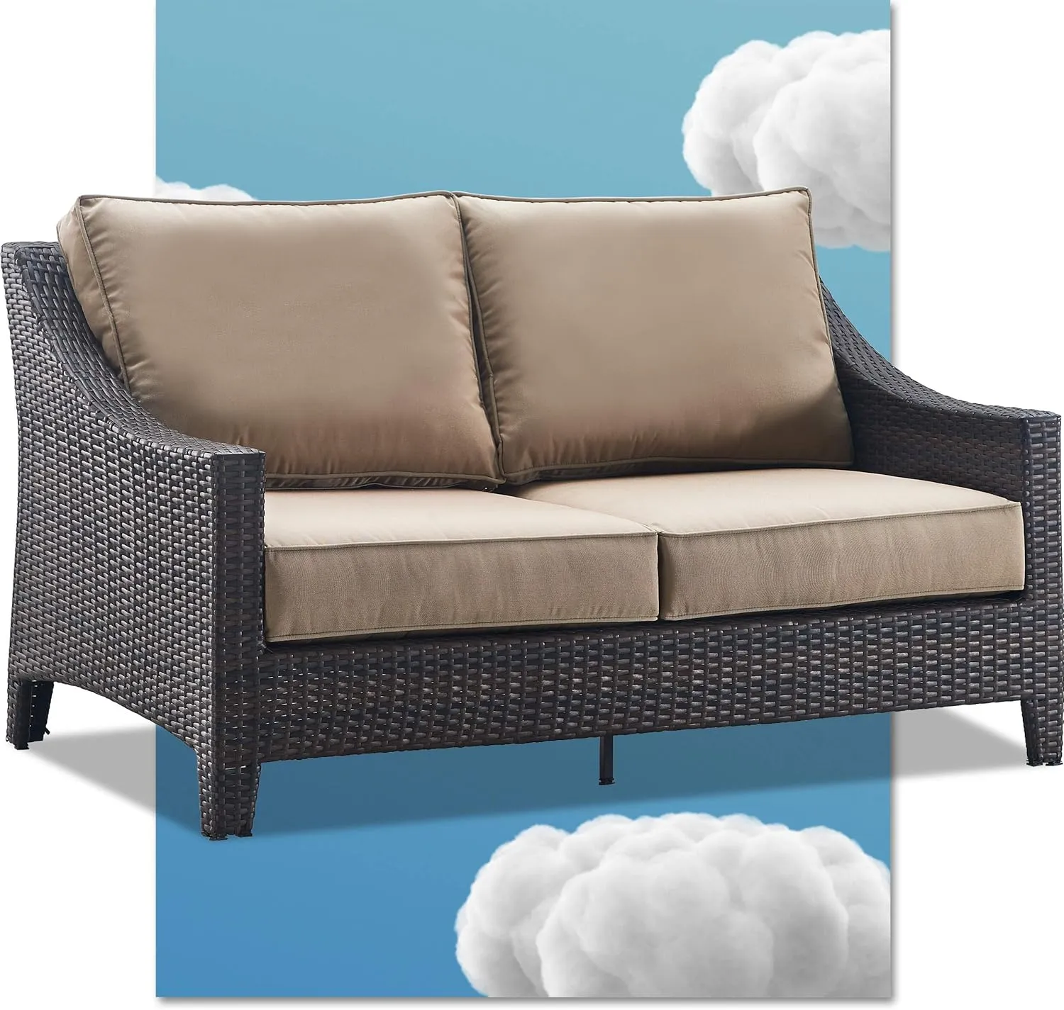 Serta Tahoe Brown Resin Wicker Outdoor Patio Furniture Collection, Porch or Pool, Garden, All-Weather with Thick Seat Cushion, Loveseat