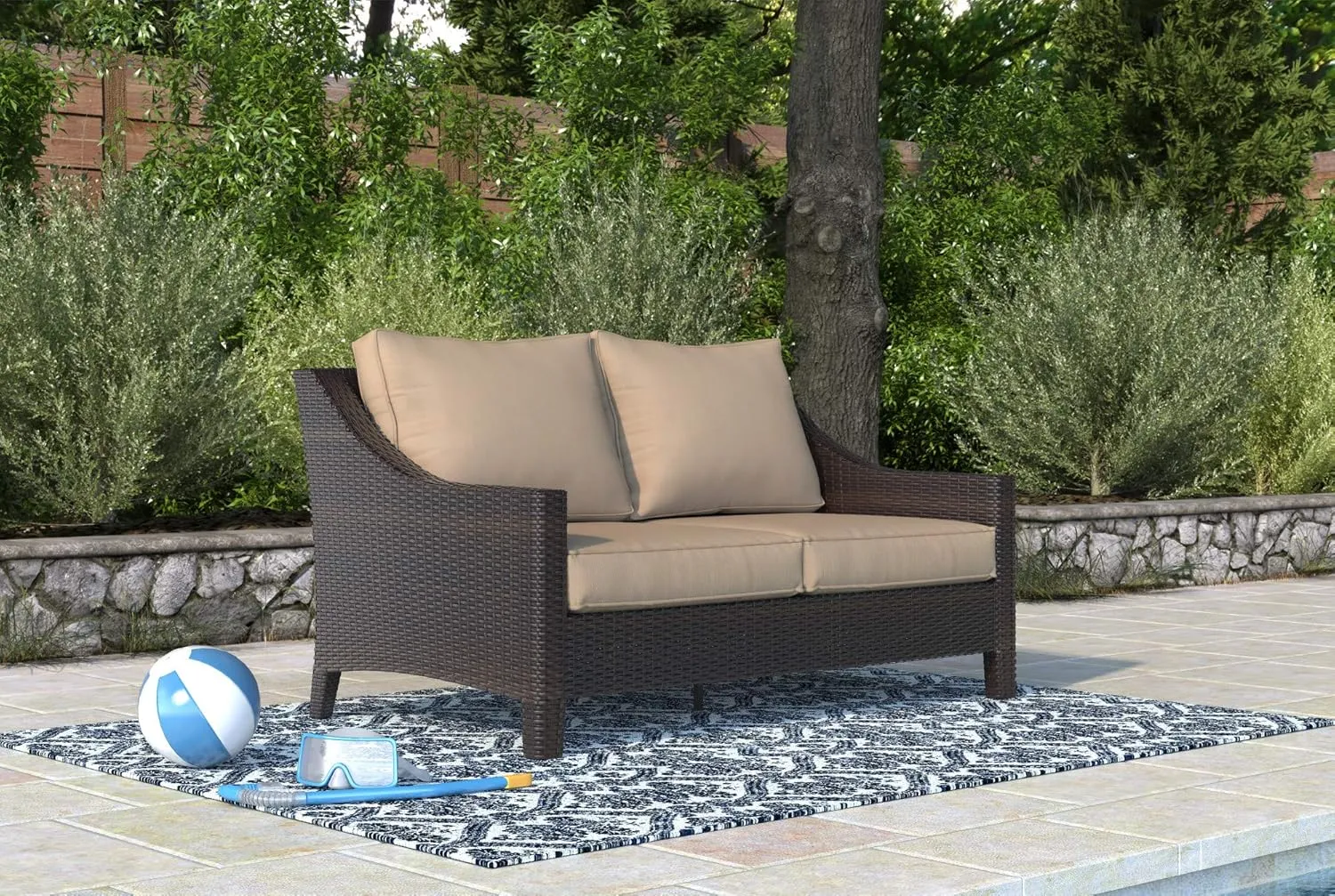 Serta Tahoe Brown Resin Wicker Outdoor Patio Furniture Collection, Porch or Pool, Garden, All-Weather with Thick Seat Cushion, Loveseat