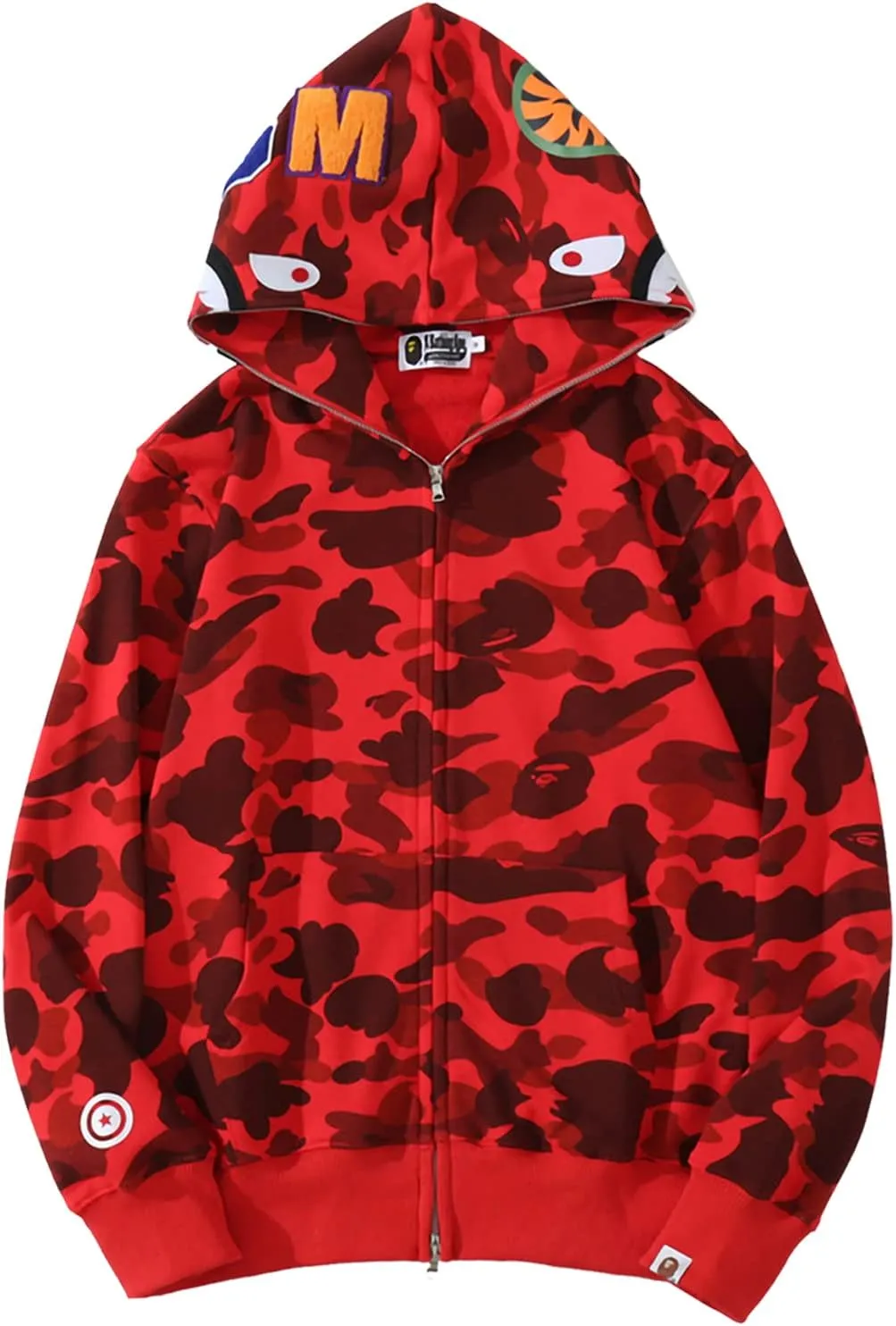 Shark Full Zip Up Hoodie, Camo Sweatshirt For Men Women, Hip Hop Cotton Zipper Hooded For Youth Teenagers