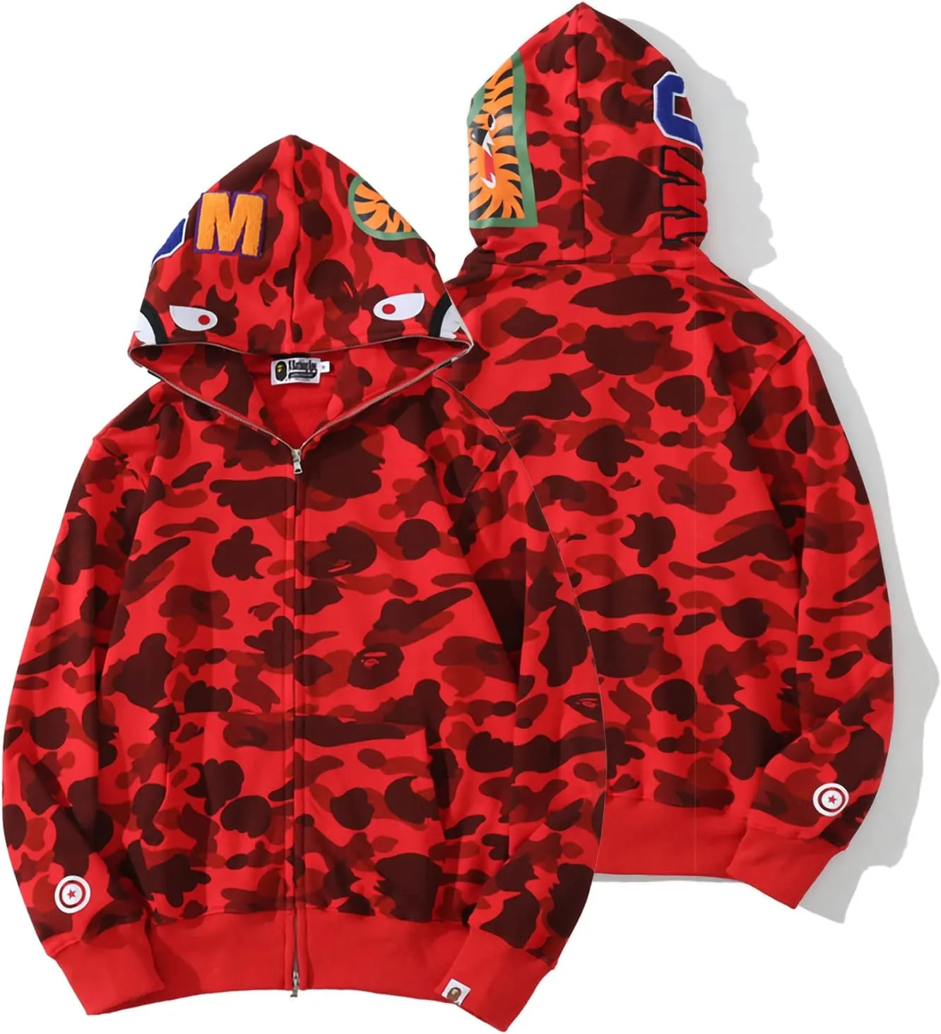 Shark Full Zip Up Hoodie, Camo Sweatshirt For Men Women, Hip Hop Cotton Zipper Hooded For Youth Teenagers