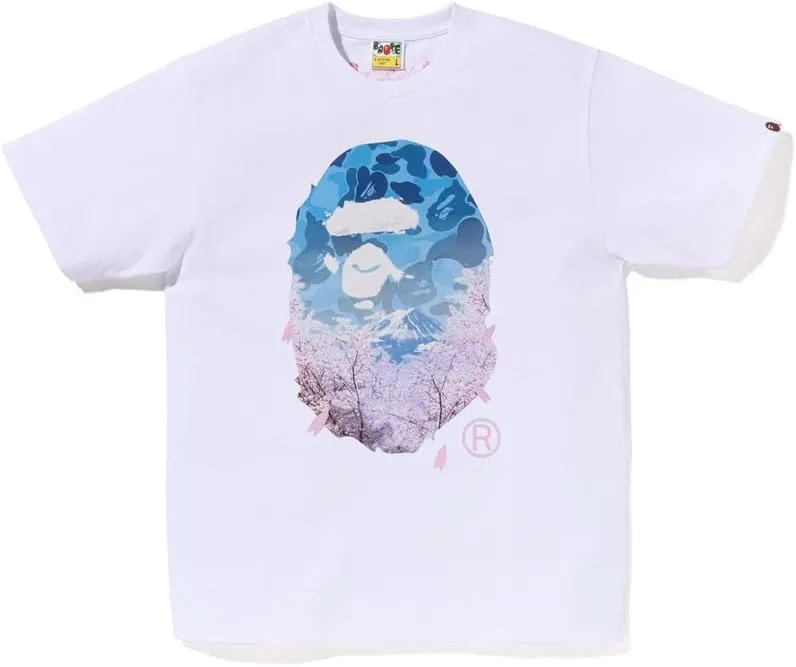 Shirt Hip Hop Sakura Print Short Sleeve Shark Ape T-Shirt Round Neck Cartoon Cotton Top Men's and Women's Youth
