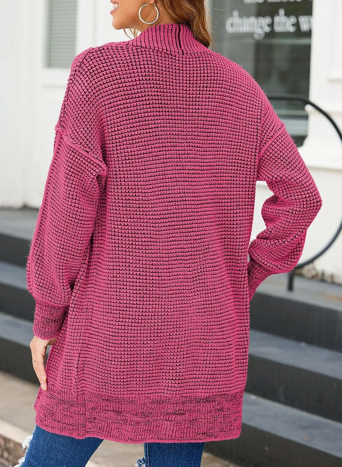 Sidefeel Womens 2024 Fall Winter Long Sleeve Open Front Cardigan Sweaters Oversized Checkered Chunky Knit Sweaters Coat