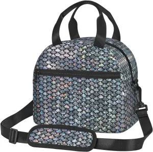 Silver Fish Scale Print Crossbody Insulated Lunch Bags For Women Men Cooler Bag Lightweight Waterproof Lunch Box
