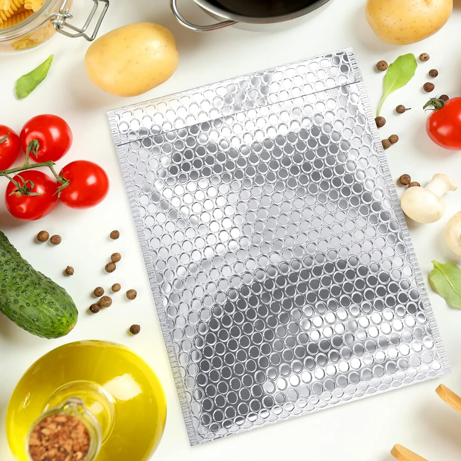 Silver Thermal Bubble Mailer, 8 x 11 Inches. 25 Pack Insulated Mailers for Cold Shipping. Self-Seal Metallic Bubble Envelope. Waterproof Insulated Shipping Envelopes for Food, Cosmetics