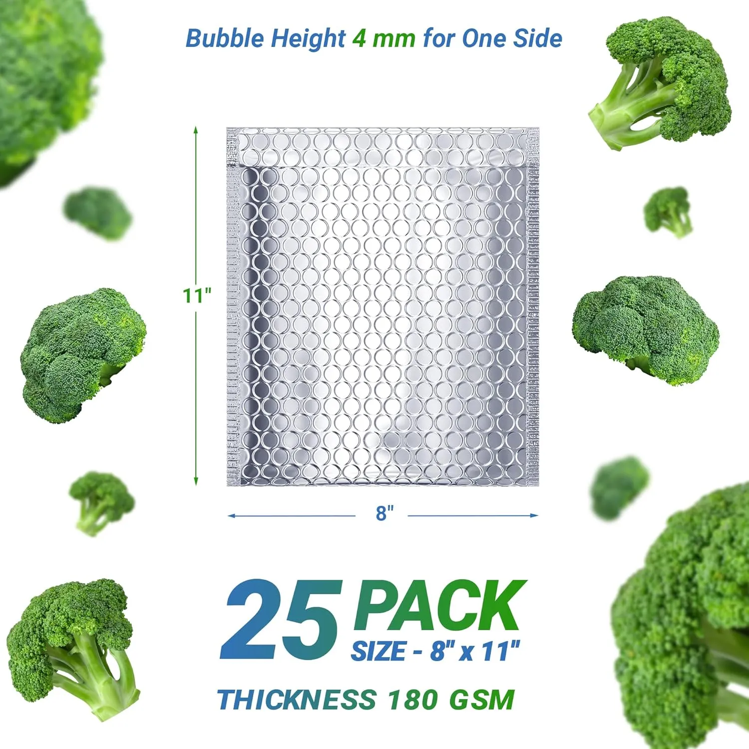 Silver Thermal Bubble Mailer, 8 x 11 Inches. 25 Pack Insulated Mailers for Cold Shipping. Self-Seal Metallic Bubble Envelope. Waterproof Insulated Shipping Envelopes for Food, Cosmetics