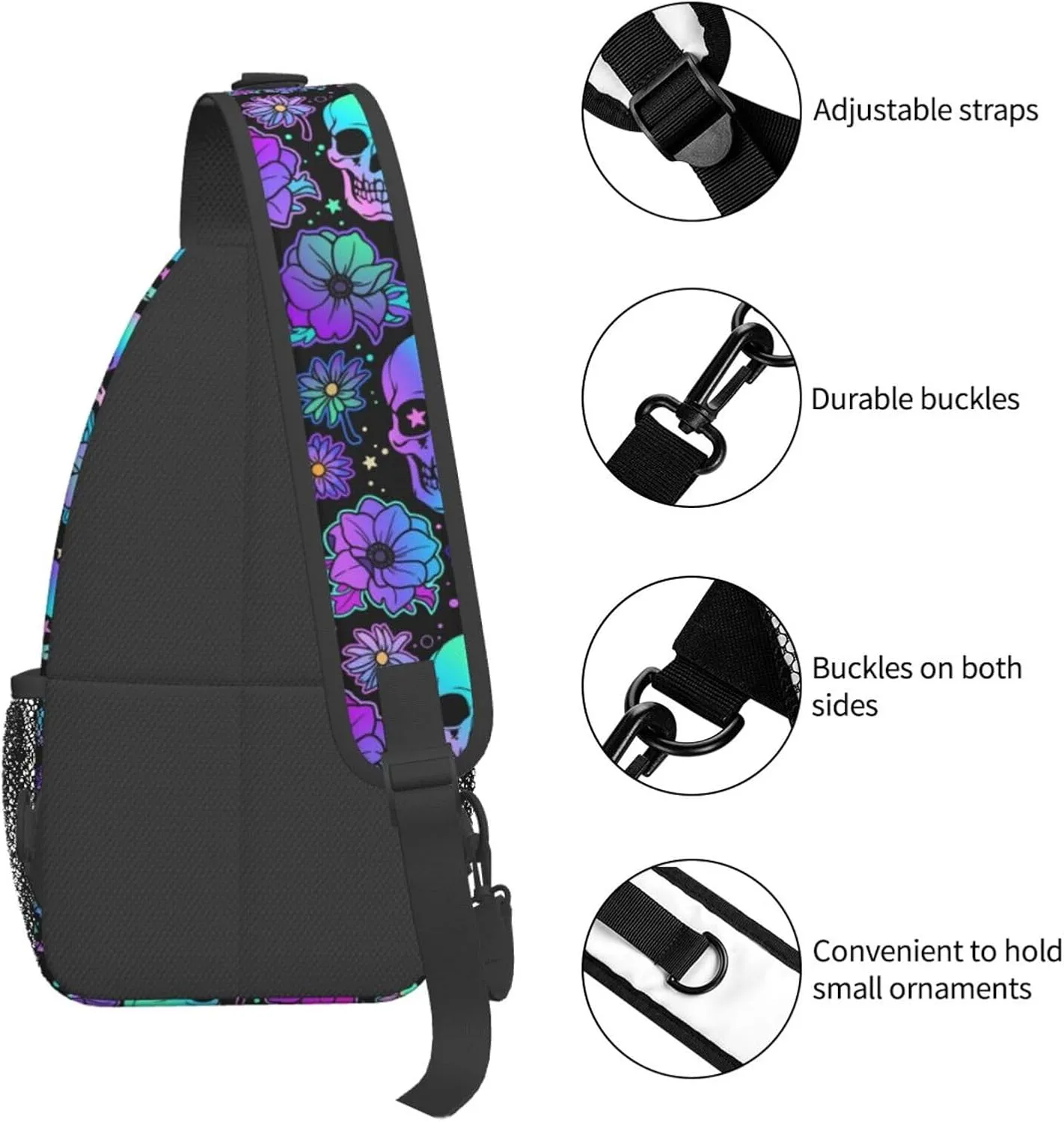 Skull Sling Backpack Chest Bag Crossbody Shoulder Bag Gym Cycling Travel Hiking Daypack For Men Women