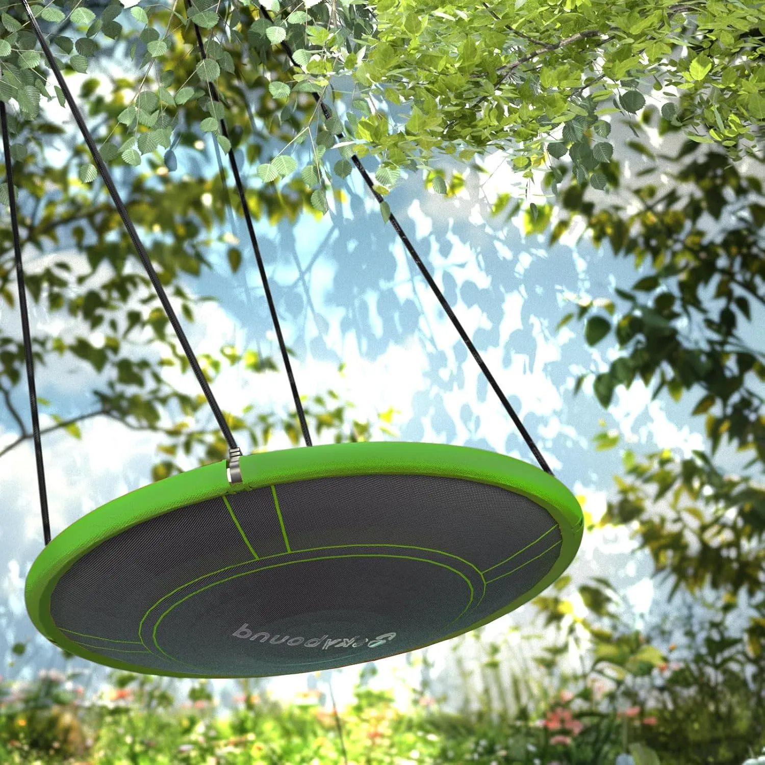 Skybound 43" Saucer Swing for Kids Outdoor - Durable Textilene Fabric, Galvanized Steel Frame, 600lbs Capacity, Adjustable Ropes (Green)