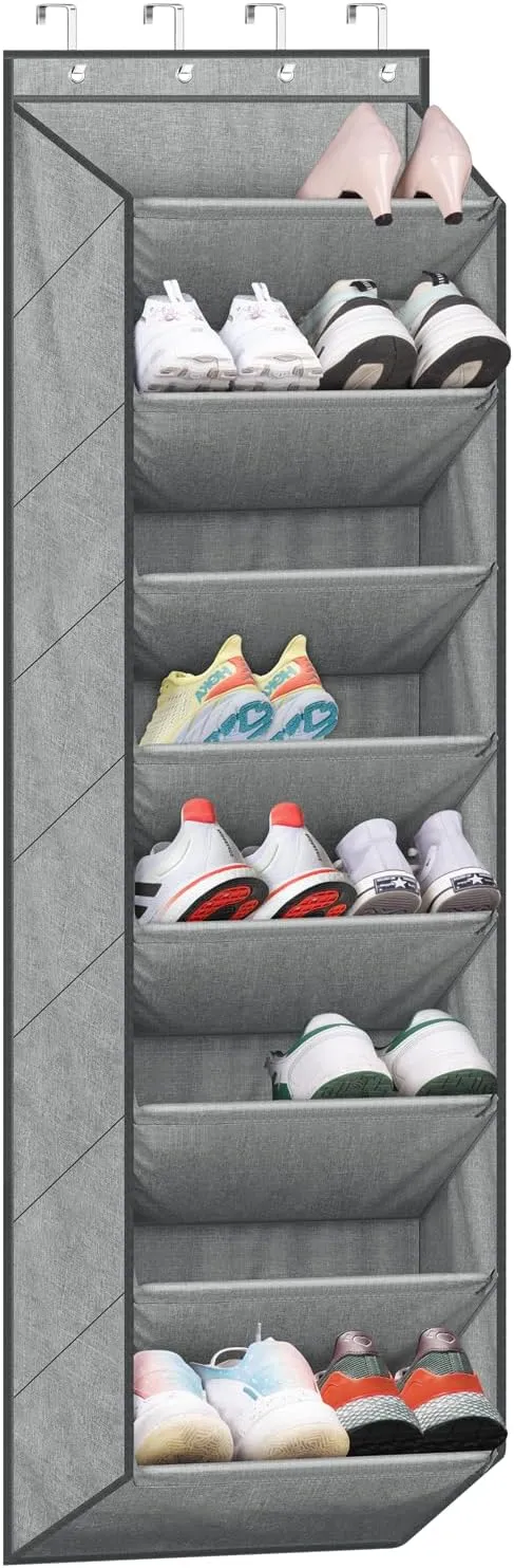 SLEEPING LAMB Over The Door Shoe Organizer for Closet with Large Deep Pockets, Narrow Shoe Rack for Door Hanging Boots Storage, Grey