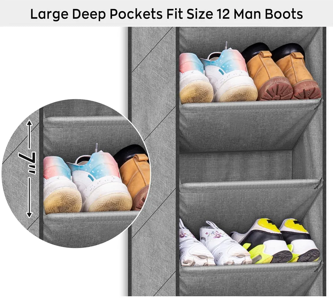 SLEEPING LAMB Over The Door Shoe Organizer for Closet with Large Deep Pockets, Narrow Shoe Rack for Door Hanging Boots Storage, Grey