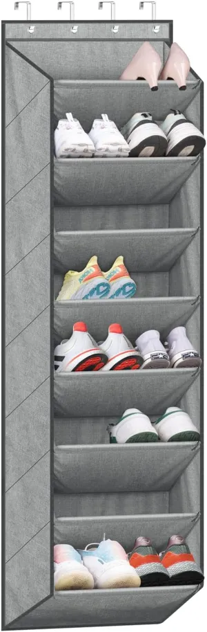 SLEEPING LAMB Over The Door Shoe Organizer for Closet with Large Deep Pockets, Narrow Shoe Rack for Door Hanging Boots Storage, Grey
