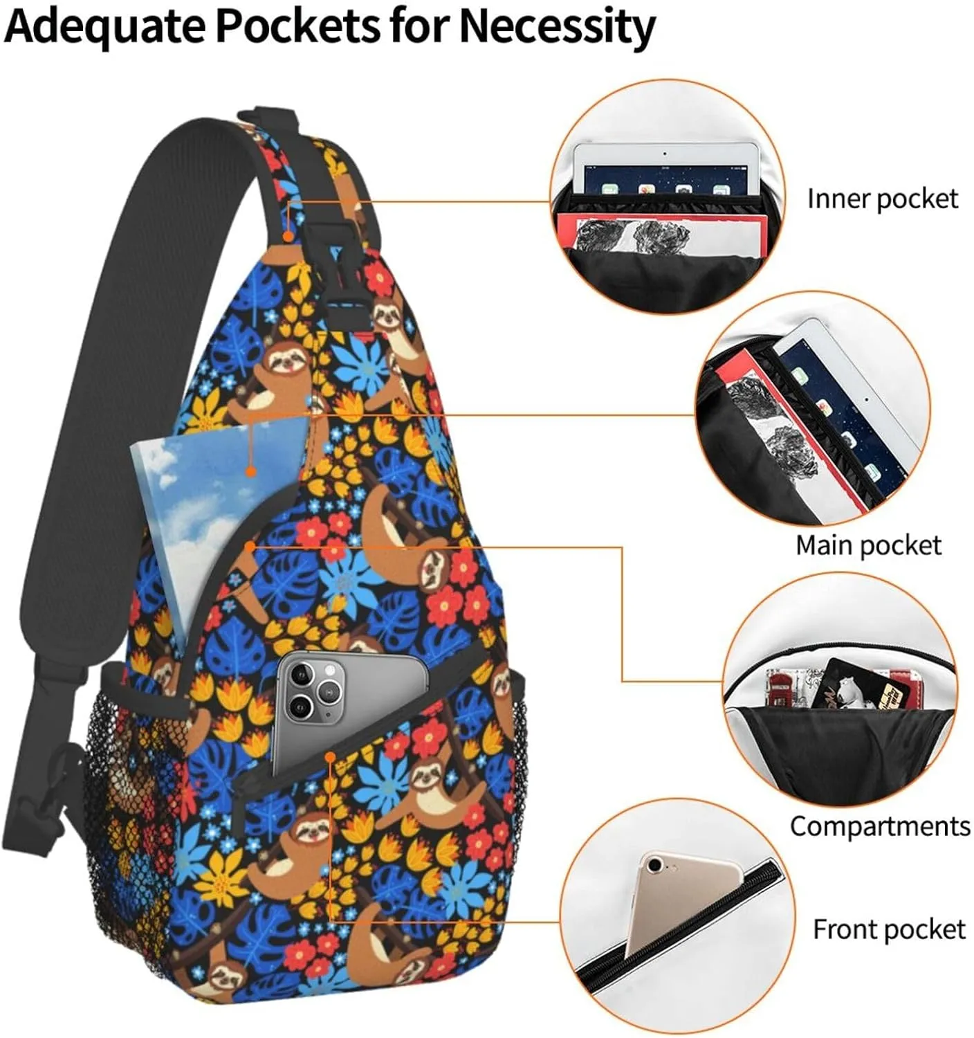 Sloth Sling Backpack Chest Bag Crossbody Shoulder Bag Gym Cycling Travel Hiking Daypack For Men Women