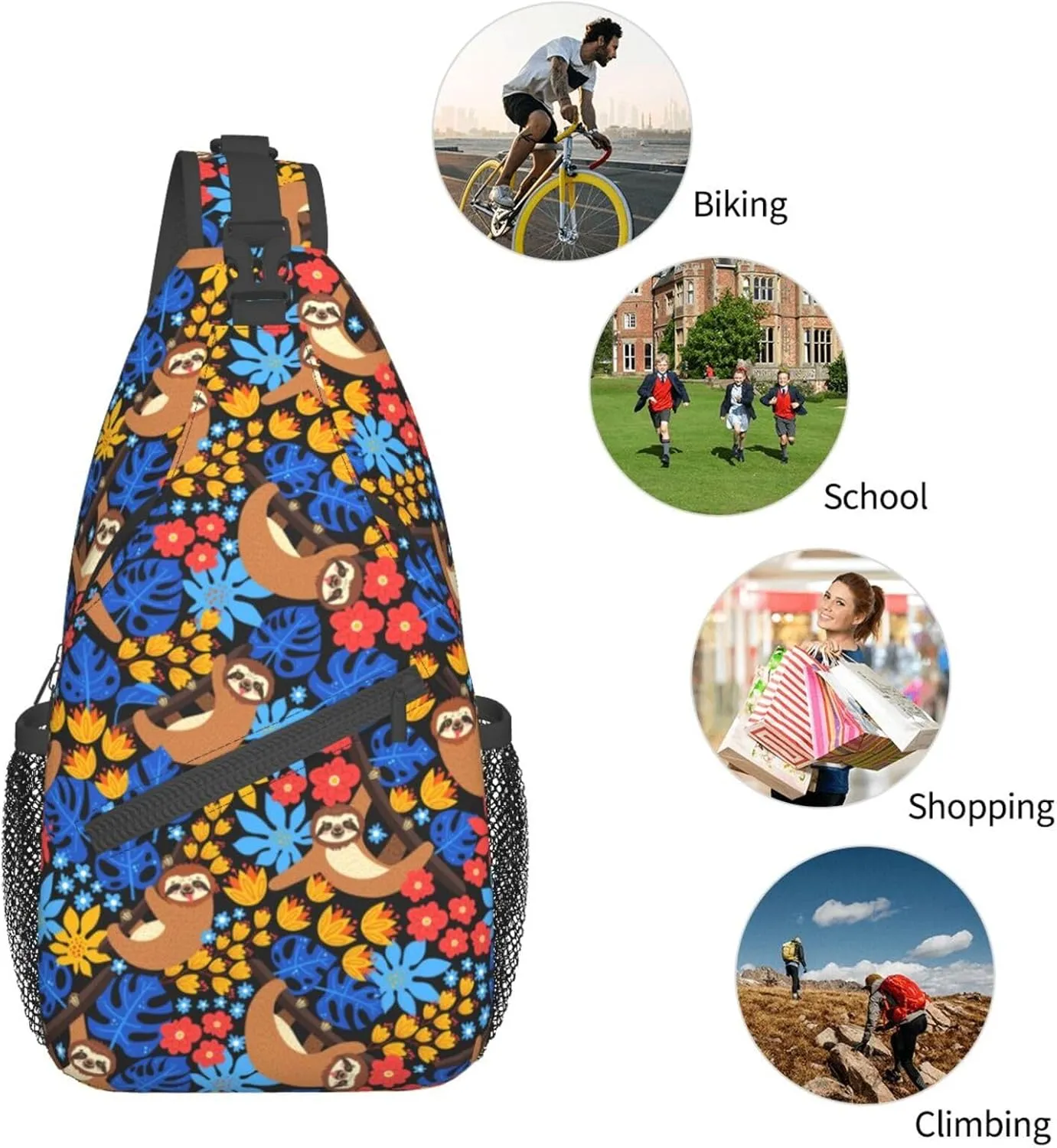 Sloth Sling Backpack Chest Bag Crossbody Shoulder Bag Gym Cycling Travel Hiking Daypack For Men Women