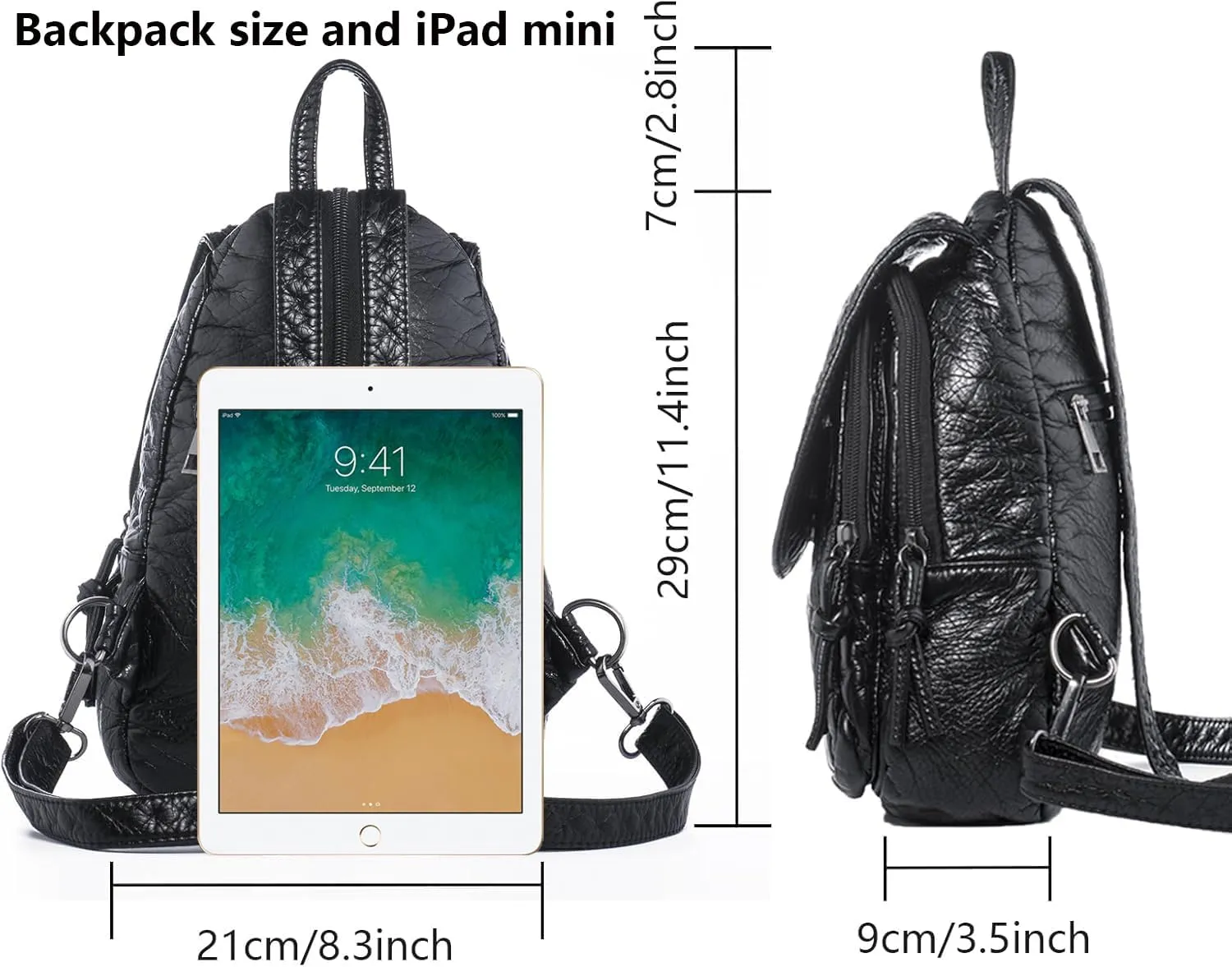 Small Backpack for Women PU Leather Women's Mini Backpacks Purse Waterproof Stylish Daypack Fashion Black Rucksack Handbags Bags with Cute Kitten Pattern