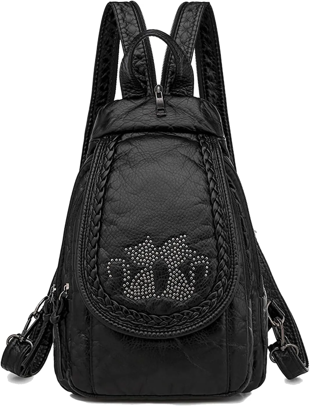 Small Backpack for Women PU Leather Women's Mini Backpacks Purse Waterproof Stylish Daypack Fashion Black Rucksack Handbags Bags with Cute Kitten Pattern