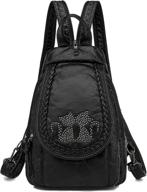 Small Backpack for Women PU Leather Women's Mini Backpacks Purse Waterproof Stylish Daypack Fashion Black Rucksack Handbags Bags with Cute Kitten Pattern
