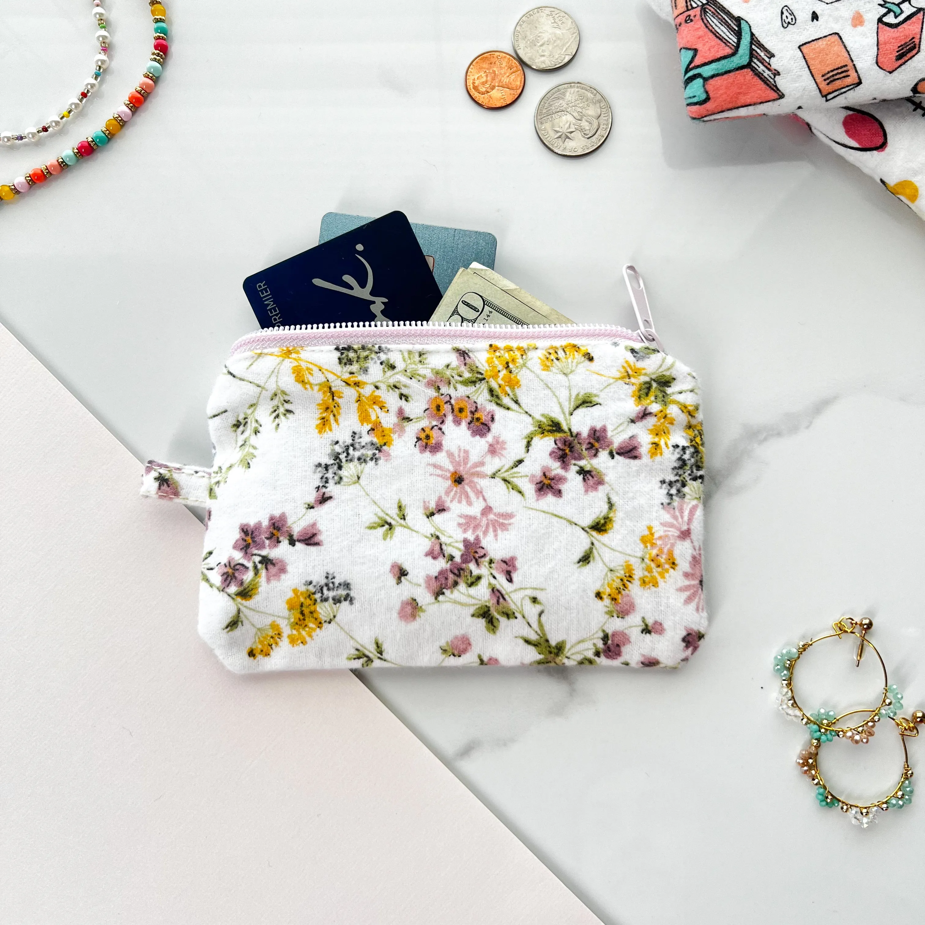 Small Fabric Zipper Pouch, Purse Organizer, Change Pouch