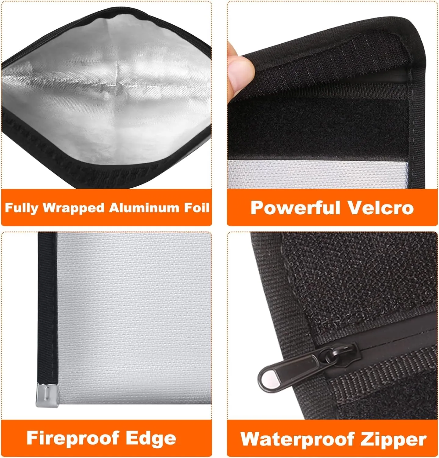 Small Fireproof Money Bag for Cash and Documents (8x5", Inside/External Size), 2-Pack Money Pouch with Water Resistant Zipper, Waterproof Safe Bag Set, 3 Layers (Silicone/Glass Fiber/Aluminum Foil)
