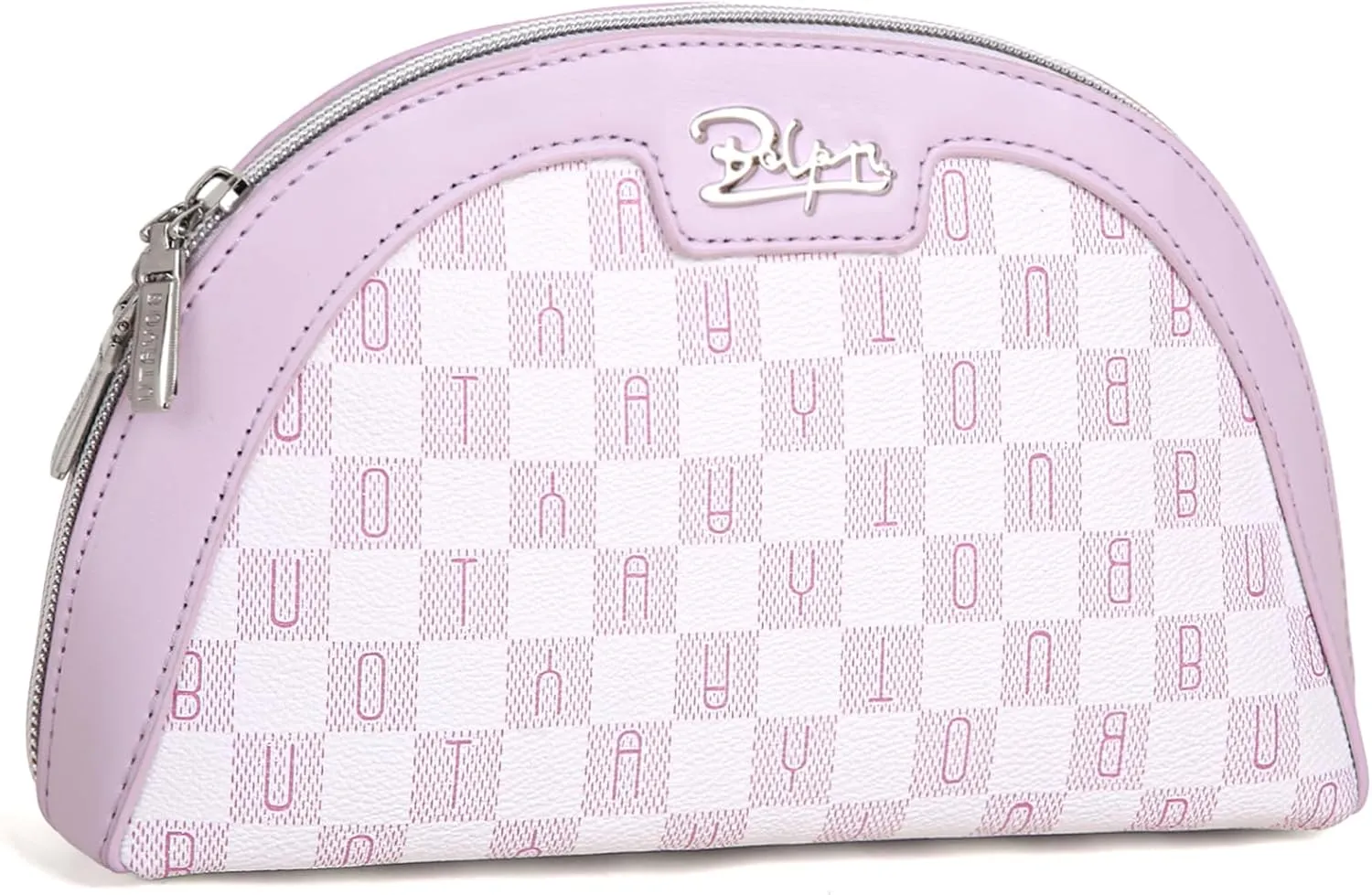 Small Makeup Bag for Purse Cosmetic Bag: Checkered Make up Bag for Women - Cute Preppy Skincare Bags for Evening - Waterproof Travel Pouch for Toiletry Organizer with Mirror & Zipper(021-Purple)