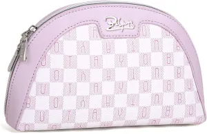 Small Makeup Bag for Purse Cosmetic Bag: Checkered Make up Bag for Women - Cute Preppy Skincare Bags for Evening - Waterproof Travel Pouch for Toiletry Organizer with Mirror & Zipper(021-Purple)