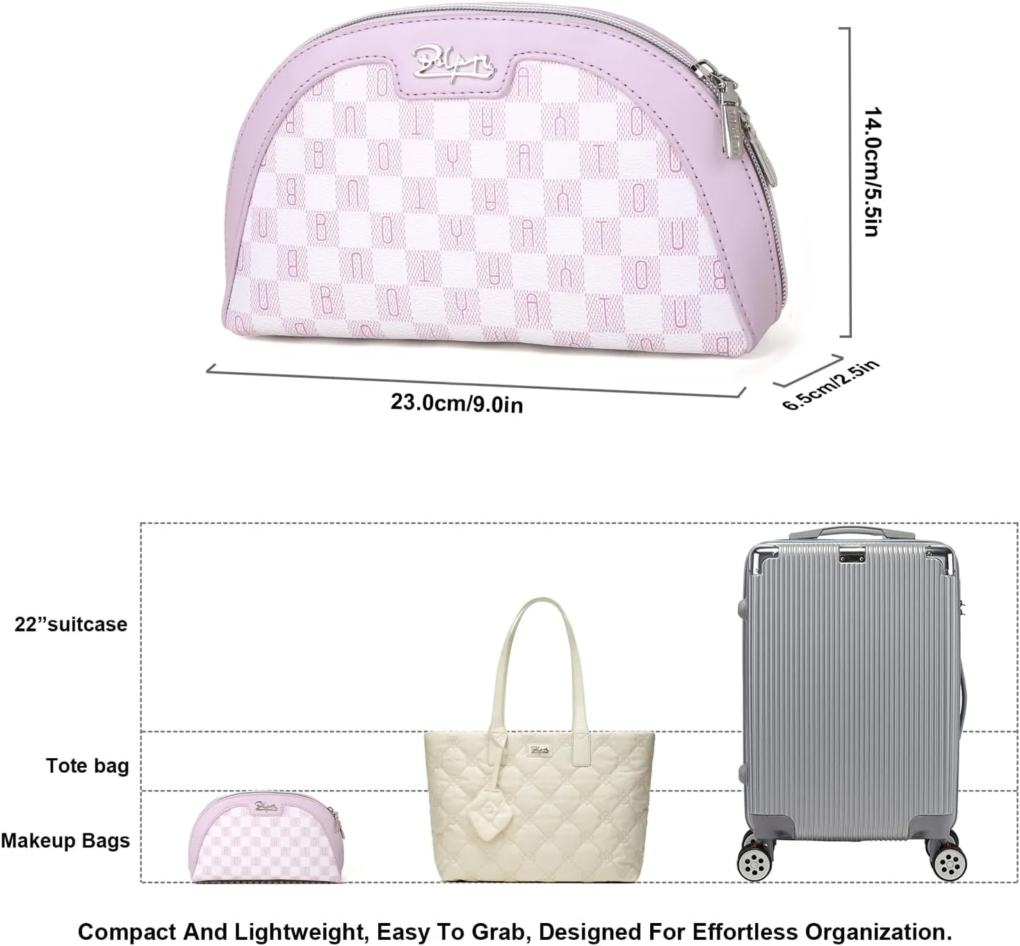 Small Makeup Bag for Purse Cosmetic Bag: Checkered Make up Bag for Women - Cute Preppy Skincare Bags for Evening - Waterproof Travel Pouch for Toiletry Organizer with Mirror & Zipper(021-Purple)