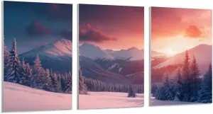 Snowy Mountain Range Glowing Under A Serene Winter Sunset Sky Canvas Art Prints With Frame for Living Room & Bedroom Decor 16" x 20" x 3pcs