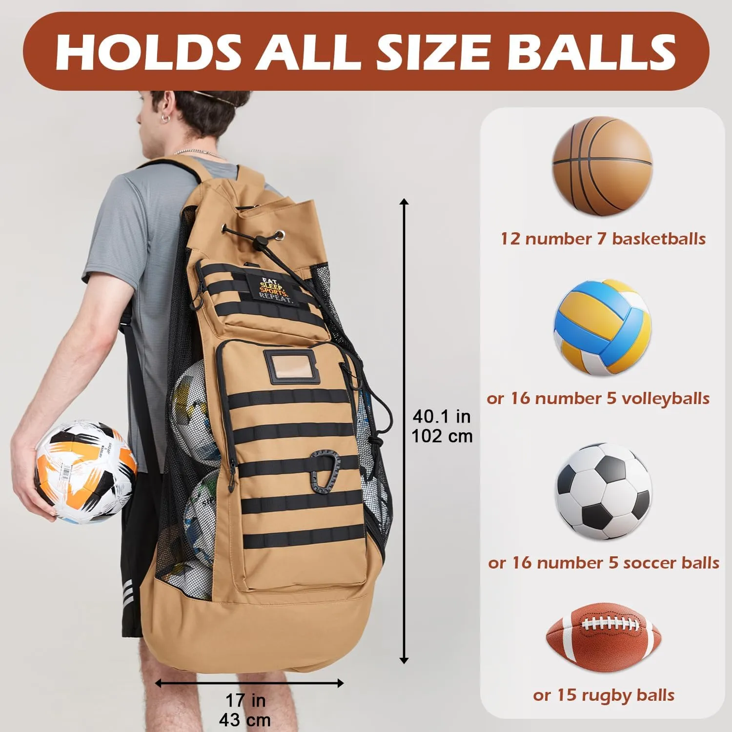 Soccer Ball Bags for Coaches, Extra Large Mesh Ball Bag with Shoulder Strap for Basketball, Soccer Training