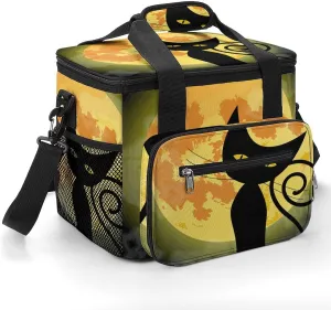 Solar Eclipse Cat Moon Cooler Bag with Handle Portable Lunch Bags Adjustable Crossbody Straps Insulation Tote for Camping