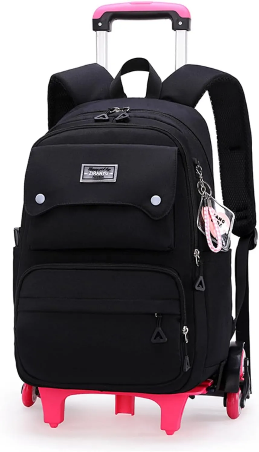 Solid Color Girls Rolling Backpack with Wheels Schoolbag Elementary School Student Trolley Daypack