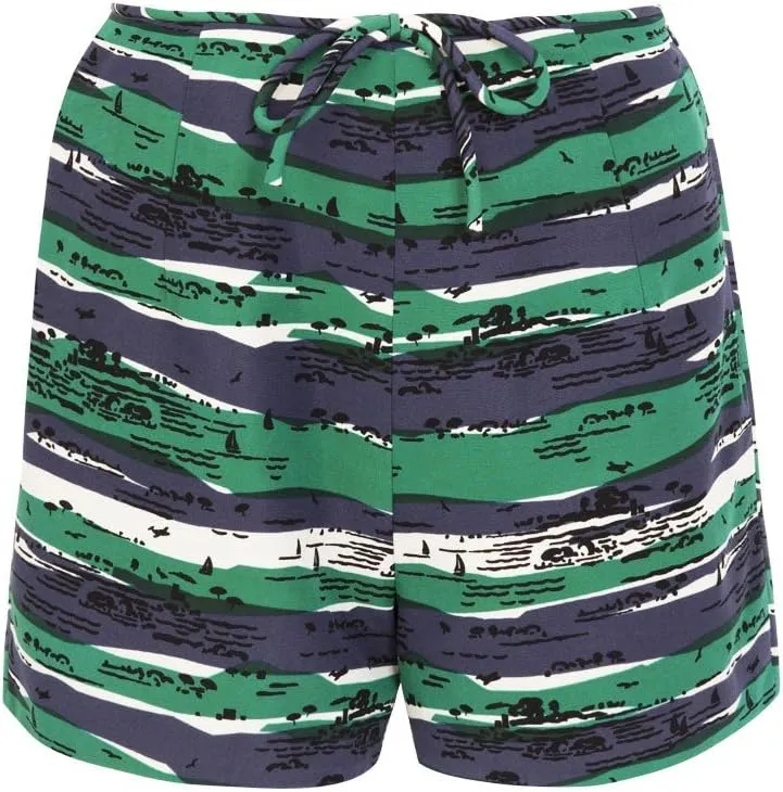 Solid Ottoman Shorts Seaview Print-Sea Green-S
