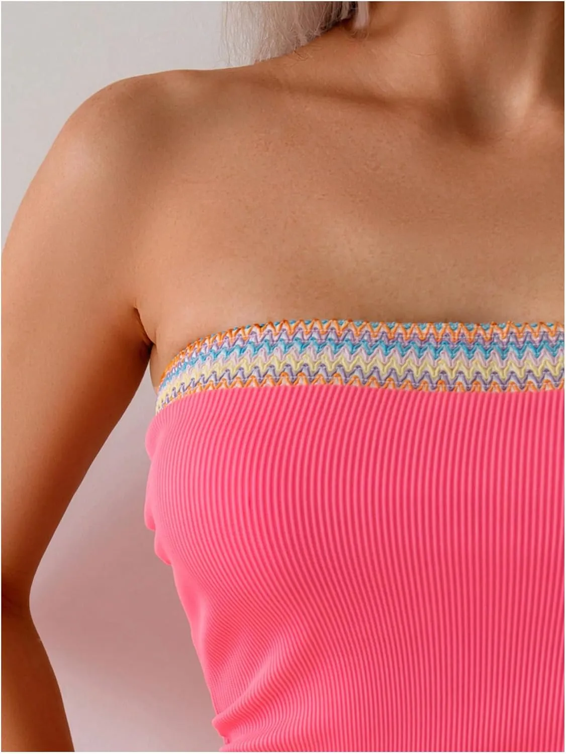 SOLY HUX Tankini Swimsuits for Women Chevron Print Bandeau Bikini Two Piece Bathing Suits