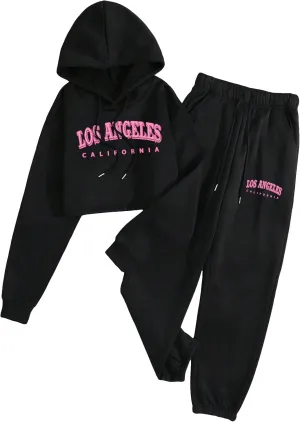 SOLY HUX Women's 2 Piece Outfits Letter Graphic Drawstring Long Sleeve Hoodies and Sweatpants Set