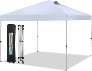 Sophia & William Canopy Tent Pop Up 10x10 ft, Outdoor Patio Portable Commercial Canopies Shelter Heavy Duty Straight Legs with Roller Bag, 8 Stakes, 4 Guy Ropes, UPF50 , White