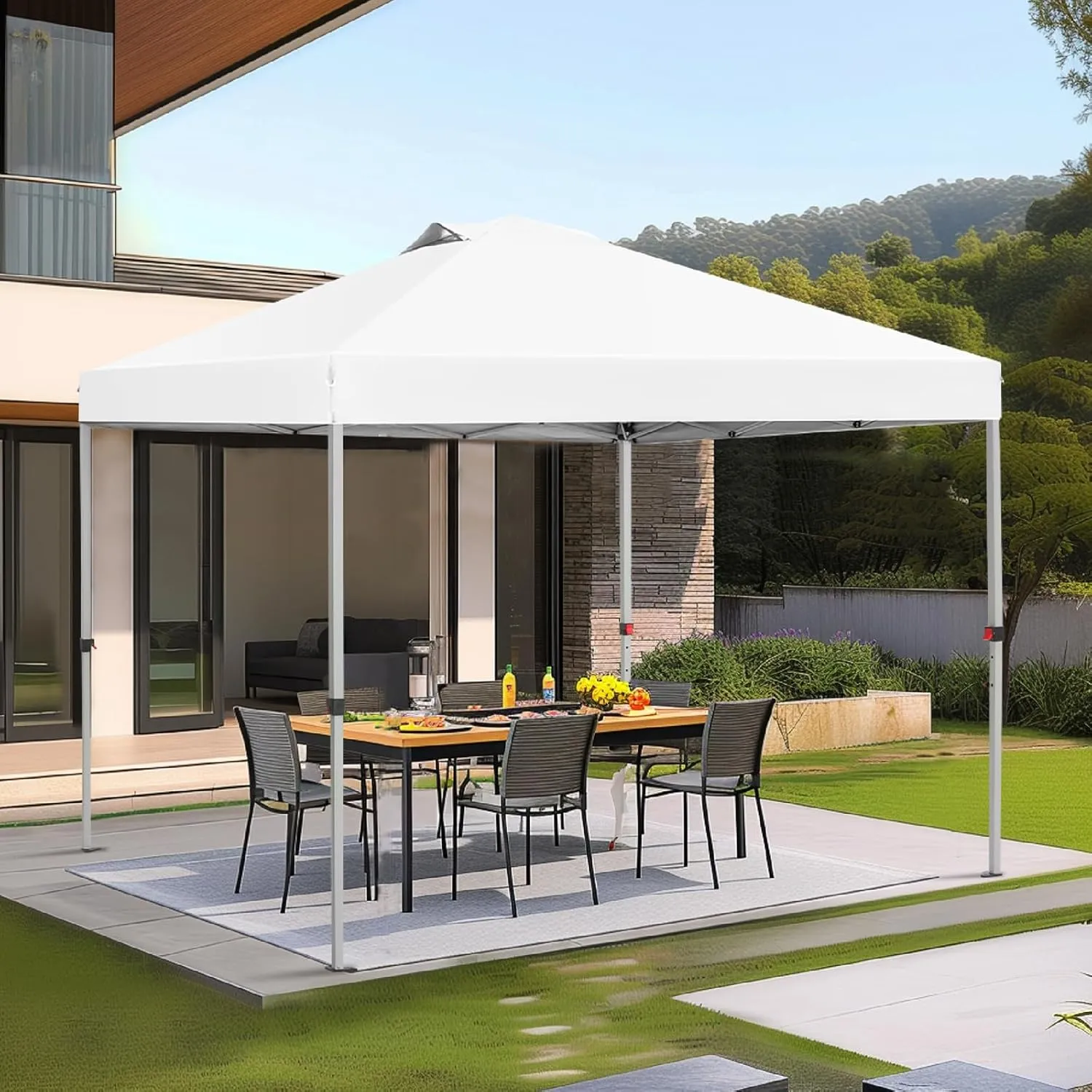 Sophia & William Canopy Tent Pop Up 10x10 ft, Outdoor Patio Portable Commercial Canopies Shelter Heavy Duty Straight Legs with Roller Bag, 8 Stakes, 4 Guy Ropes, UPF50 , White