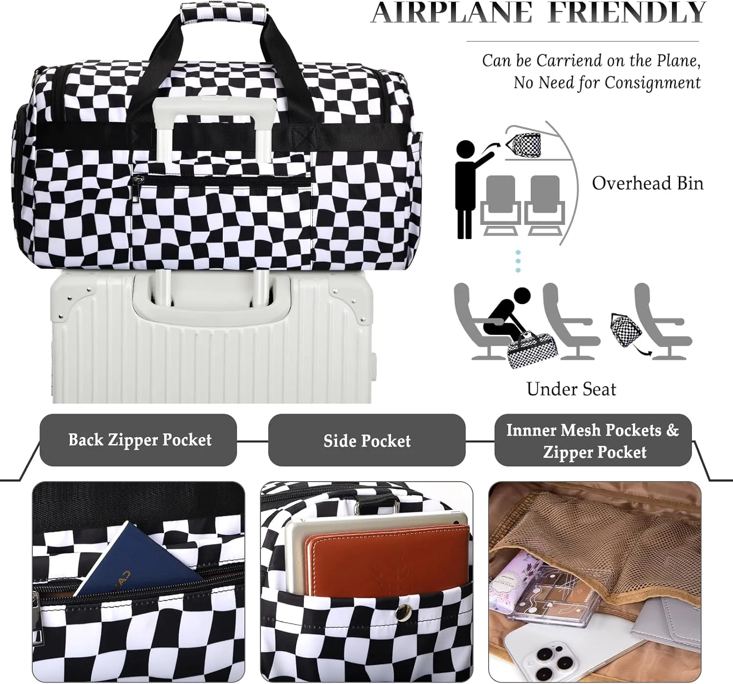 Sports Gym Bag for Men Women, Large Travel Duffle Bag with Shoe Compartment and Wet Pocket, Lightweight Weekender Overnight Bag Fitness Workout Bags for Sports, Gym, Travel