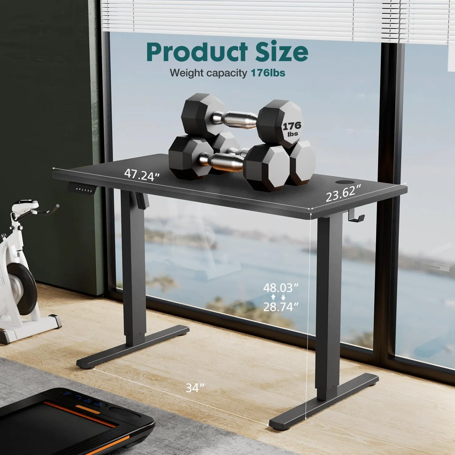 Standing Desk, Adjustable Height Electric Sit Stand Up Down Computer Table, 48x24 Inch Ergonomic Rising Modern Lift Motorized Gaming Desktop Workstation for Work Home Office, Black