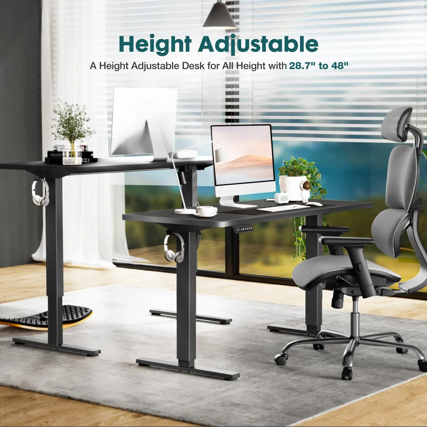 Standing Desk, Adjustable Height Electric Sit Stand Up Down Computer Table, 48x24 Inch Ergonomic Rising Modern Lift Motorized Gaming Desktop Workstation for Work Home Office, Black