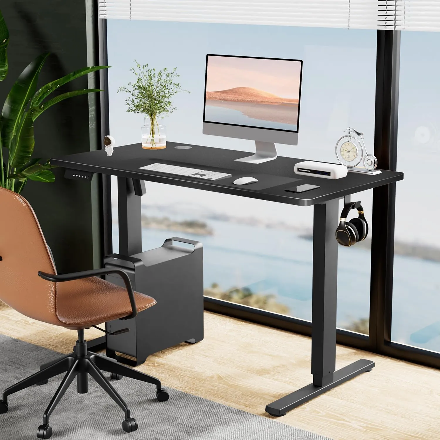 Standing Desk, Adjustable Height Electric Sit Stand Up Down Computer Table, 48x24 Inch Ergonomic Rising Modern Lift Motorized Gaming Desktop Workstation for Work Home Office, Black