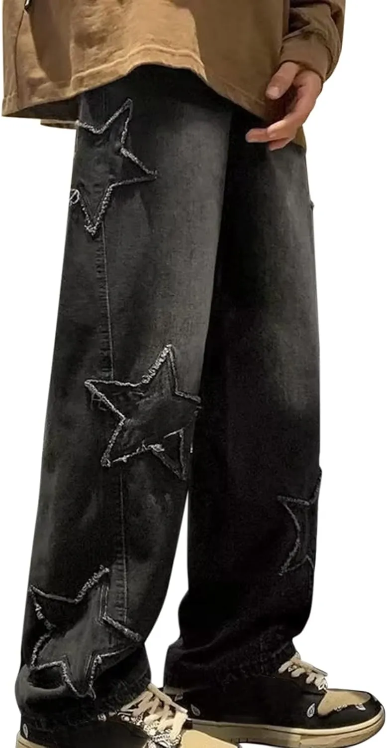 Star Jeans for Women Men Baggy Y2k Pants High Waisted Hip Hop Streetwear Embroidery Boyfriend Pants Harajuku Denim Pants