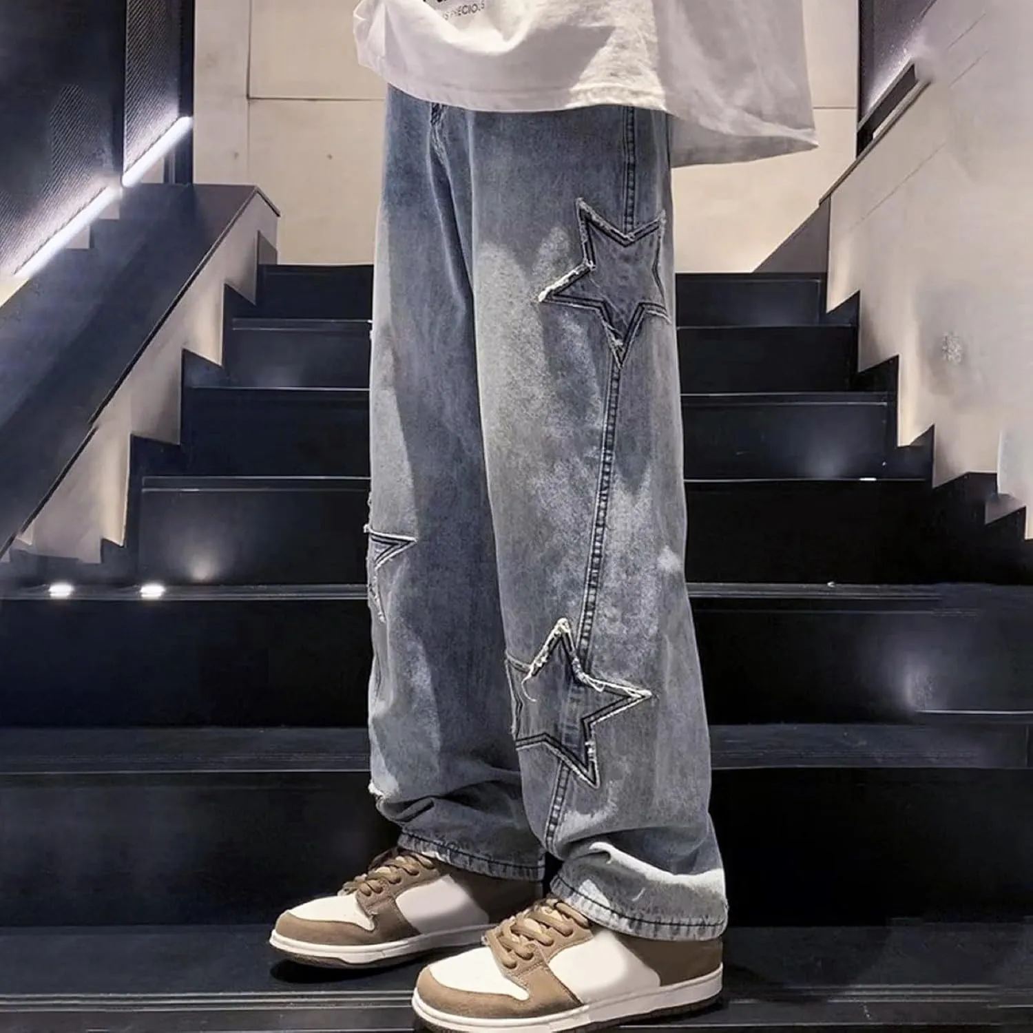 Star Jeans for Women Men Baggy Y2k Pants High Waisted Hip Hop Streetwear Embroidery Boyfriend Pants Harajuku Denim Pants