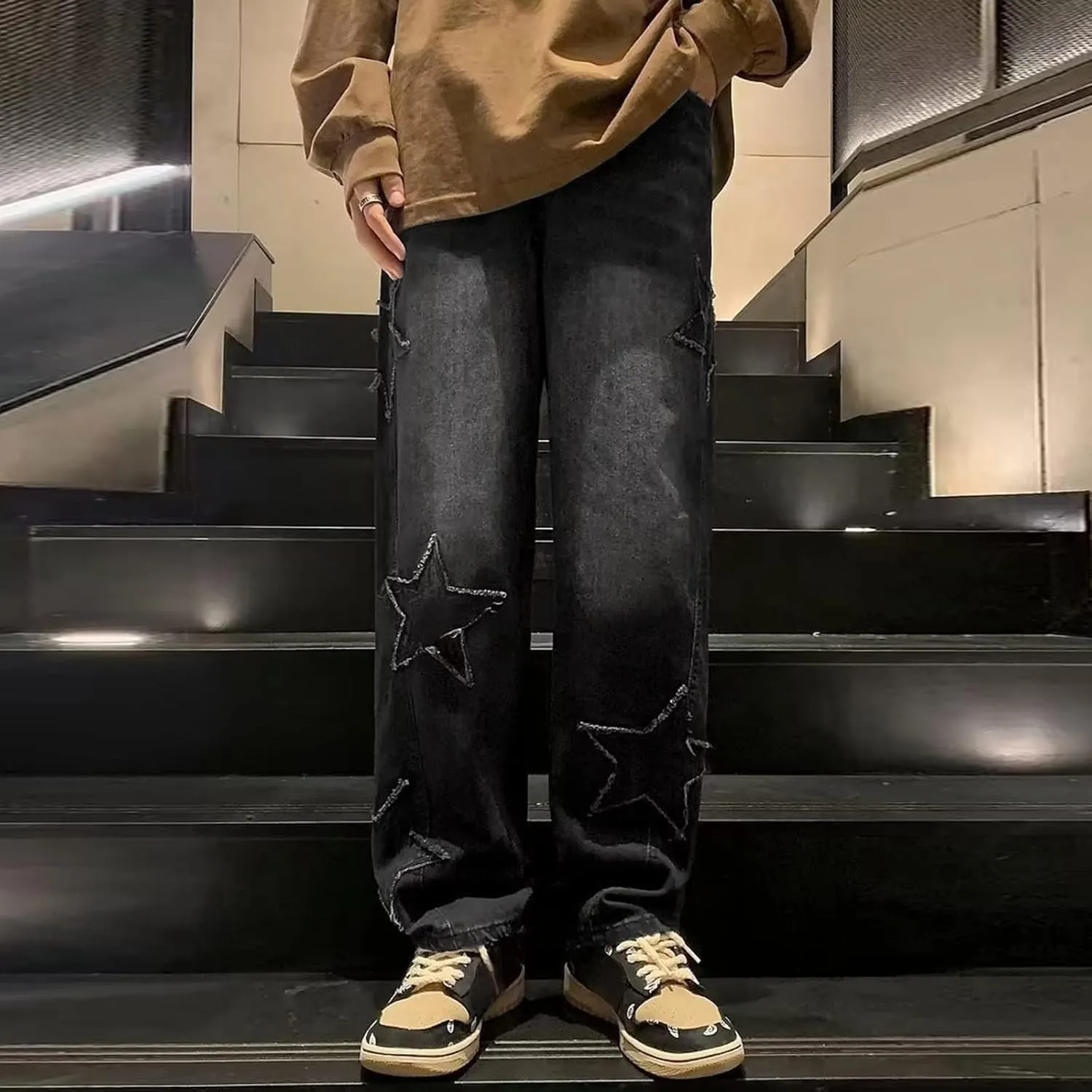 Star Jeans for Women Men Baggy Y2k Pants High Waisted Hip Hop Streetwear Embroidery Boyfriend Pants Harajuku Denim Pants