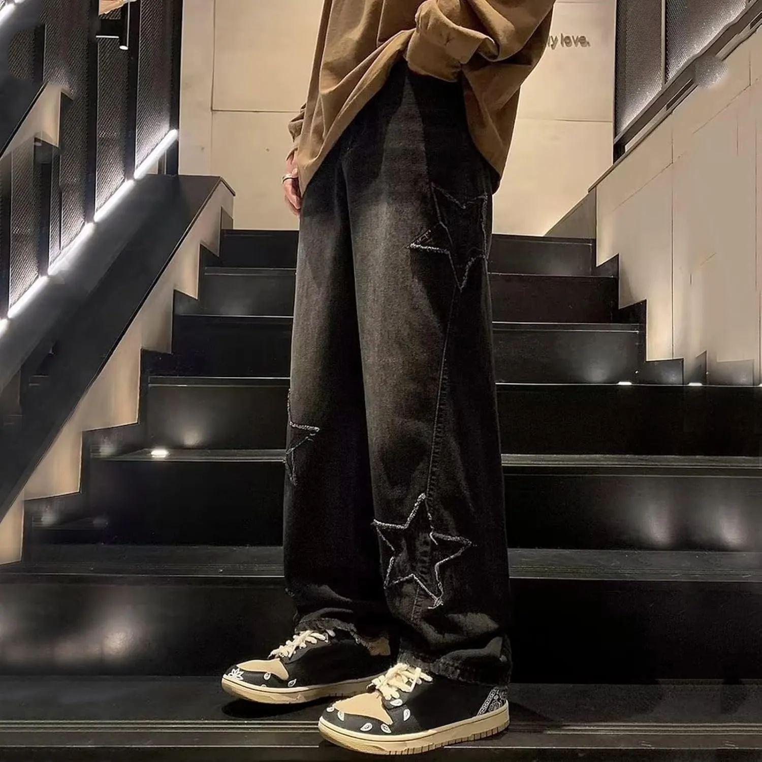 Star Jeans for Women Men Baggy Y2k Pants High Waisted Hip Hop Streetwear Embroidery Boyfriend Pants Harajuku Denim Pants