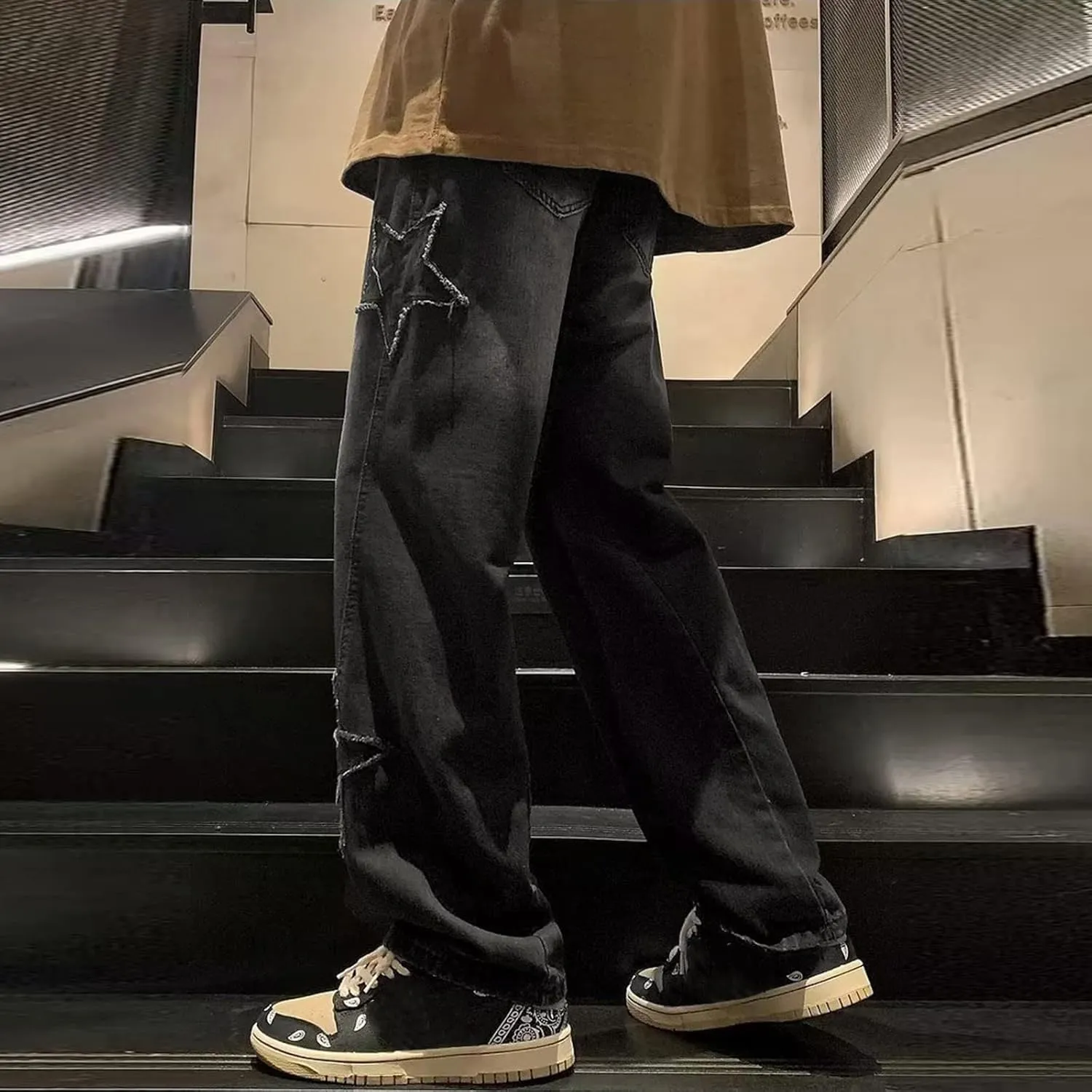 Star Jeans for Women Men Baggy Y2k Pants High Waisted Hip Hop Streetwear Embroidery Boyfriend Pants Harajuku Denim Pants