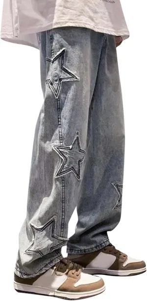 Star Jeans for Women Men Baggy Y2k Pants High Waisted Hip Hop Streetwear Embroidery Boyfriend Pants Harajuku Denim Pants